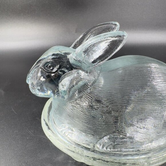 Clear Glass Bunny On A Nest Covered Dish Container Jar Box Storage Glass Box - Picture 9 of 13
